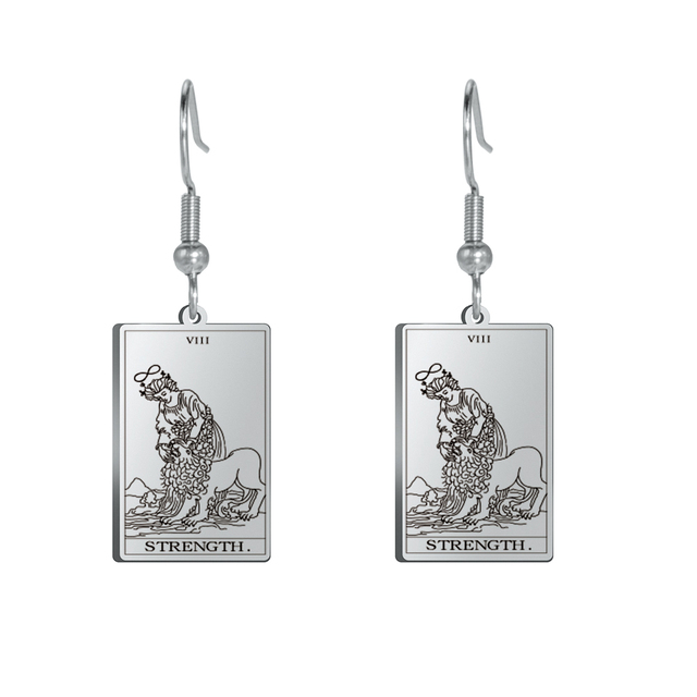 Engraved Tarot Card Earrings - Stainless Steel Major Arcana