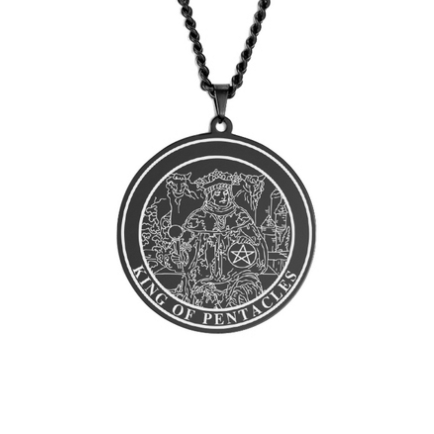'King of Pentacles' Tarot Card, Minor Arcana Round Pendant - Necklace | Jewelry
