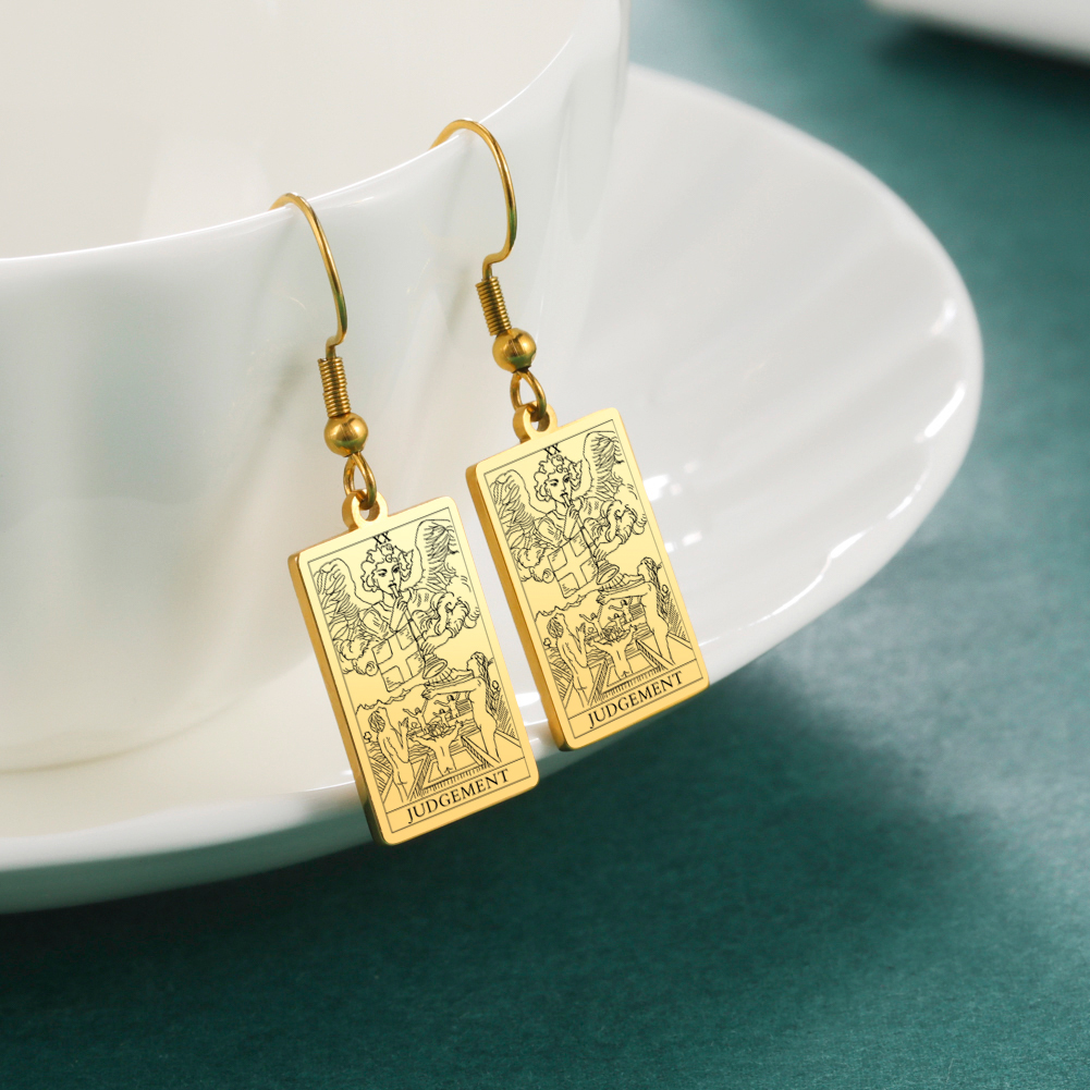 Engraved Tarot Card Earrings - Stainless Steel Major Arcana