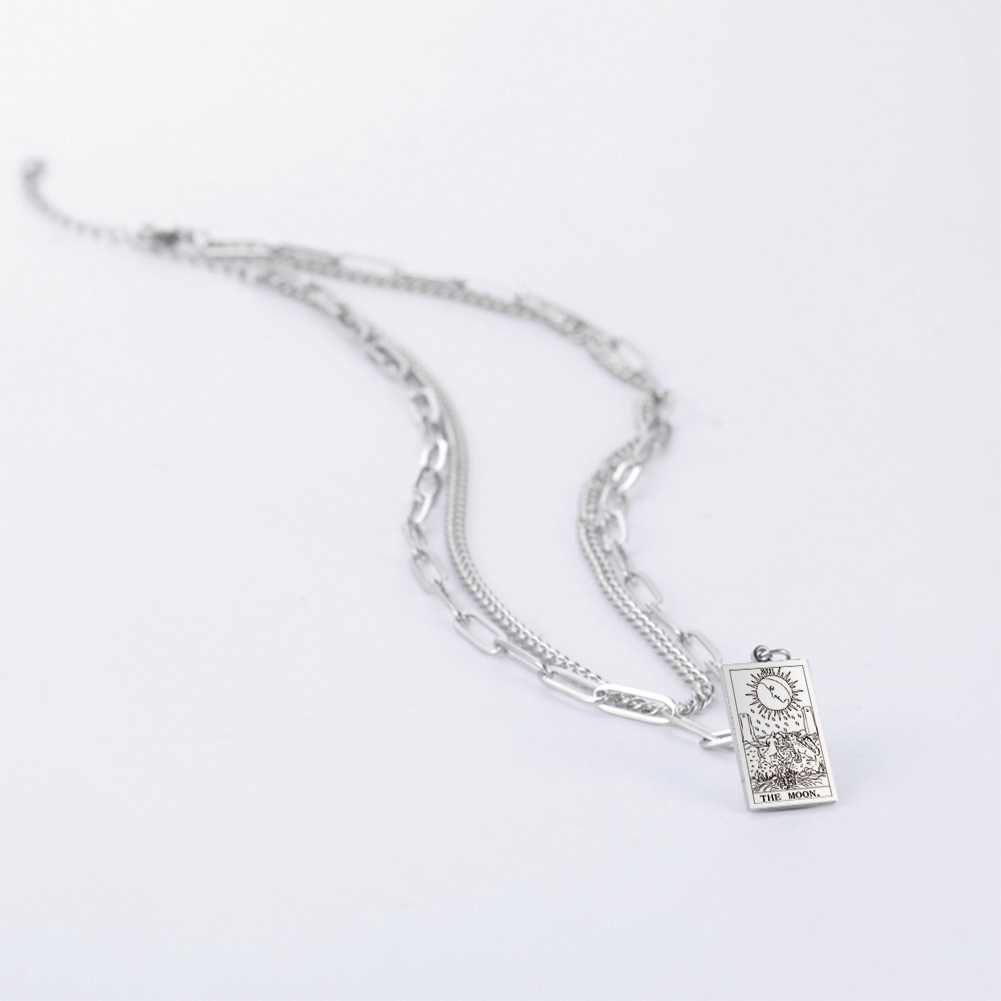 Engraved Tarot Card Chain Dual Chain Necklace - Stainless Steel Major Arcana