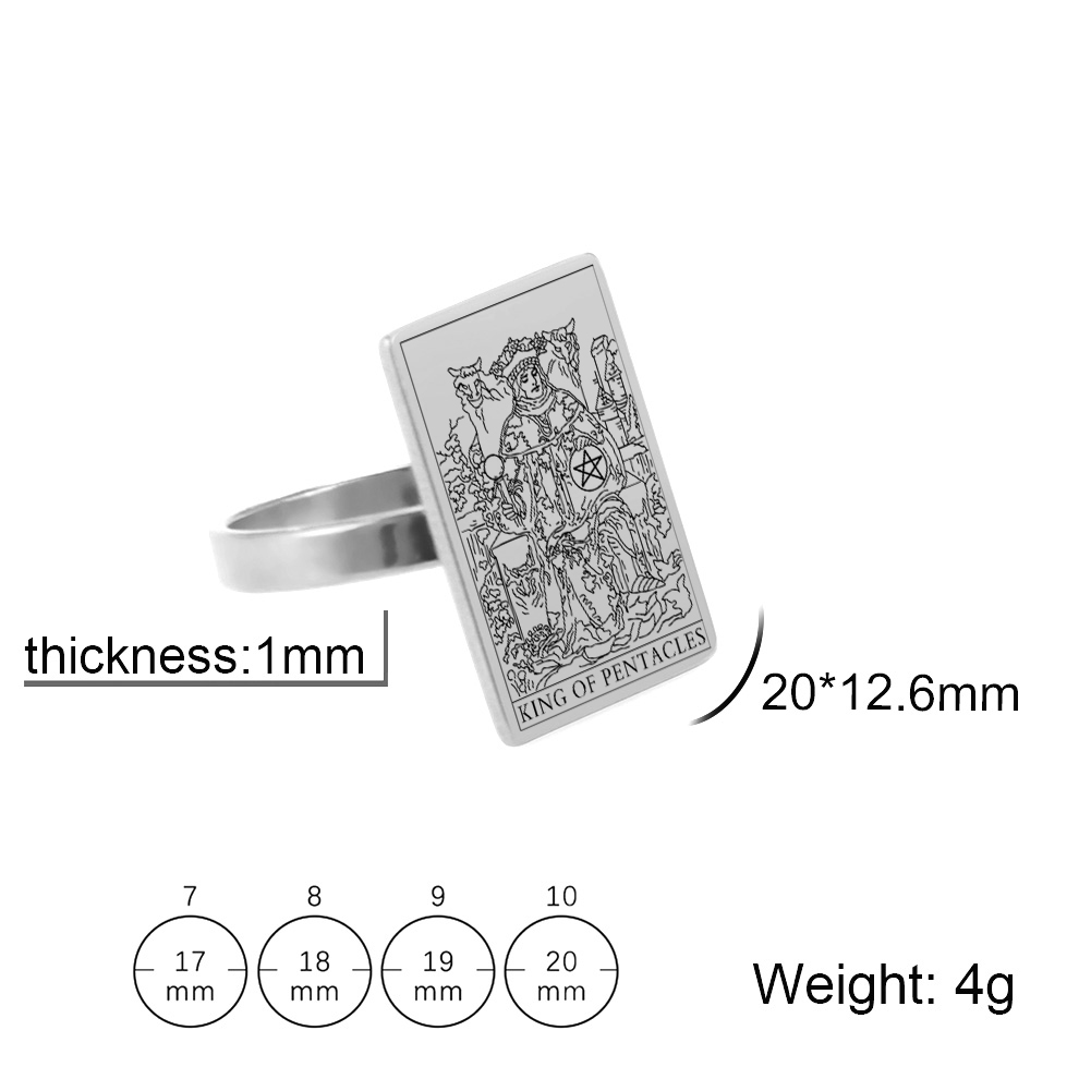 Engraved Tarot Card Ring - Stainless Steel Minor Arcana (Pentacles)