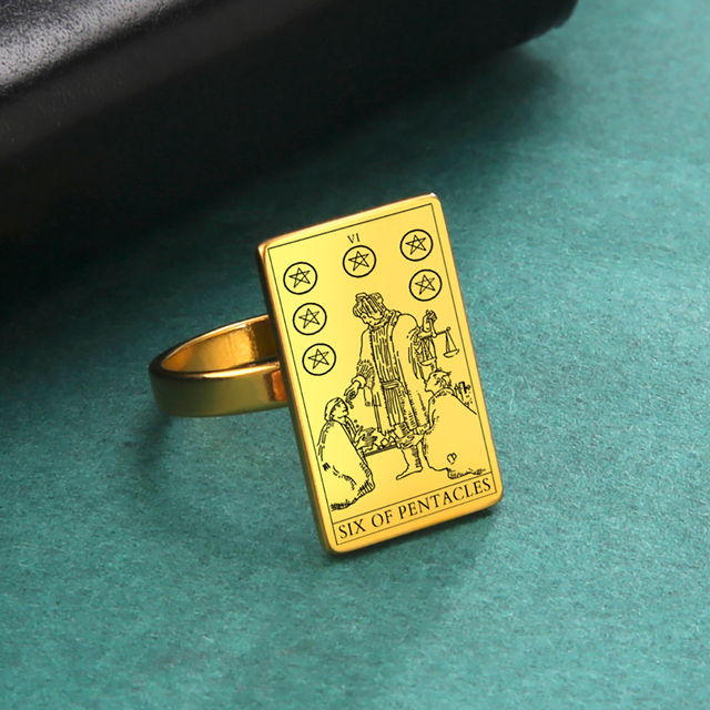 Engraved Tarot Card Ring - Stainless Steel Minor Arcana (Pentacles)