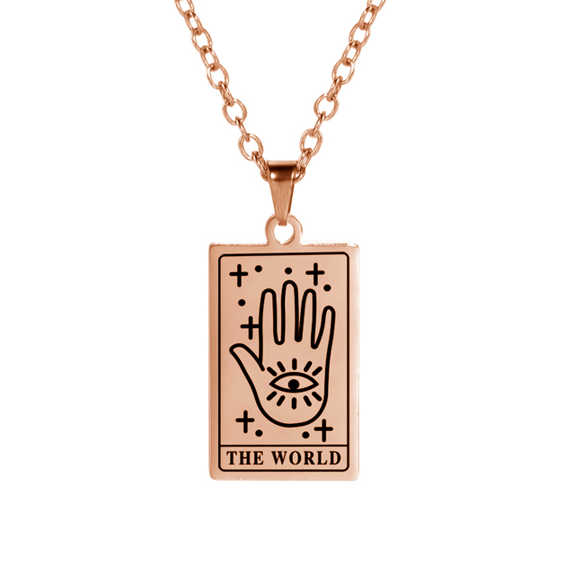 'The World' Tarot Card Engraved Necklace | Silver, Gold, Rose Gold