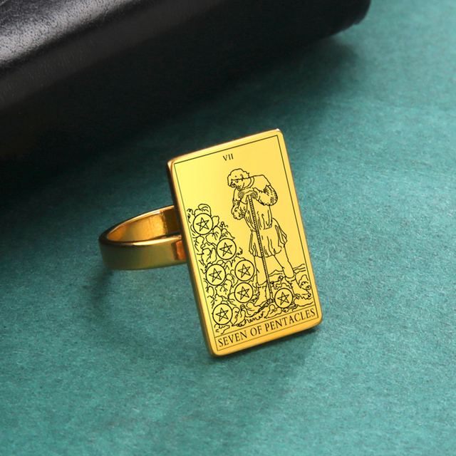 Engraved Tarot Card Ring - Stainless Steel Minor Arcana (Pentacles)