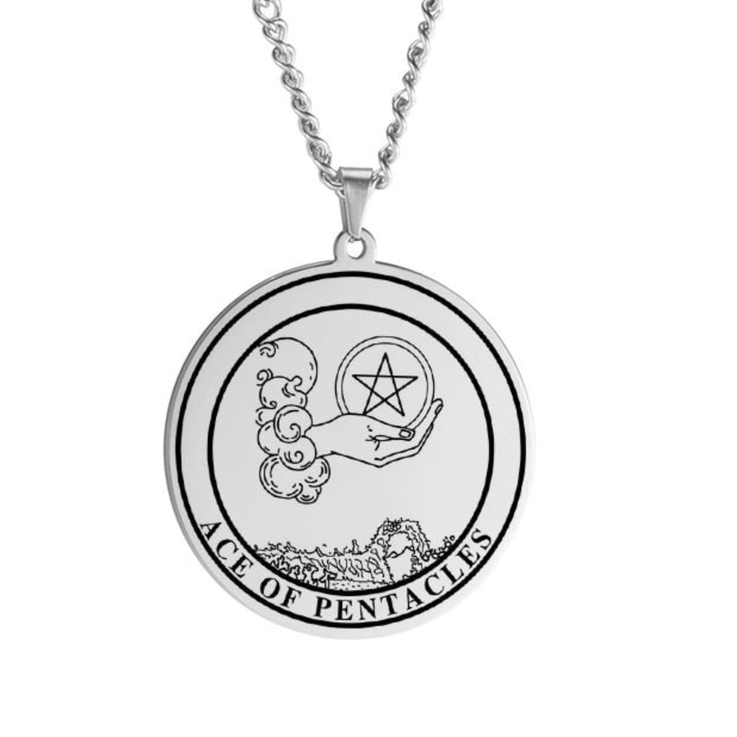 'Ace of Pentacles' Tarot Card, Minor Arcana Round Pendant - Necklace | Jewelry