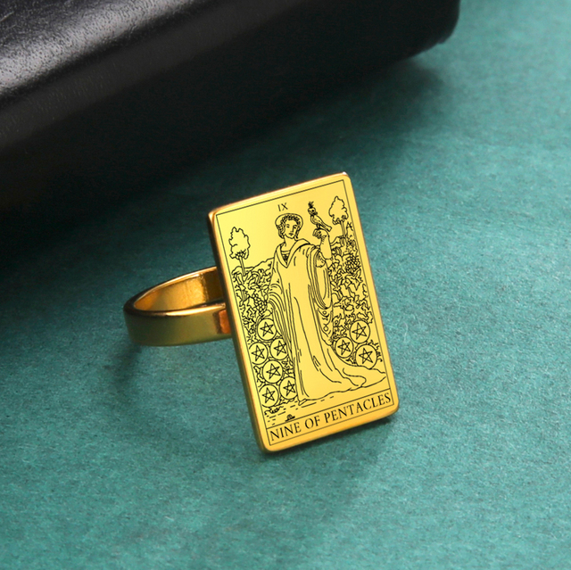 Engraved Tarot Card Ring - Stainless Steel Minor Arcana (Pentacles)