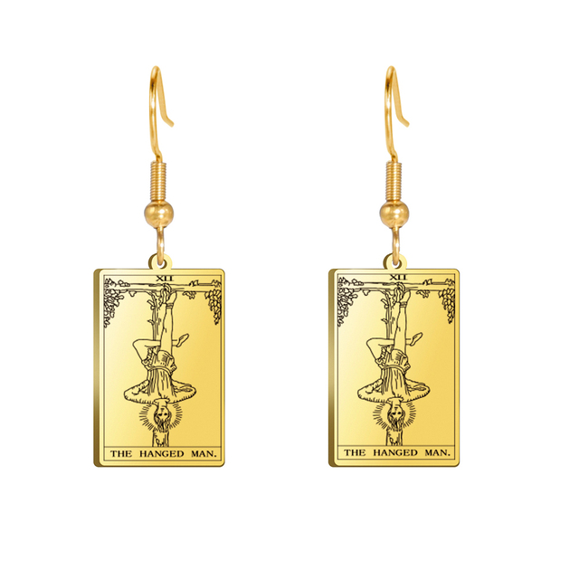 Engraved Tarot Card Earrings - Stainless Steel Major Arcana