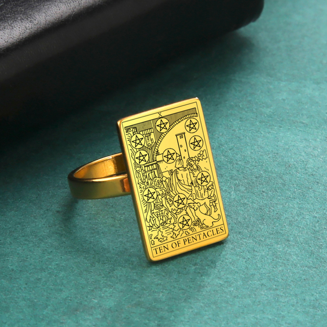 Engraved Tarot Card Ring - Stainless Steel Minor Arcana (Pentacles)