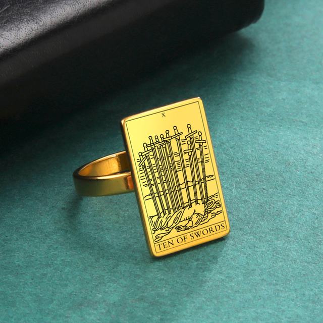 Engraved Tarot Card Ring - Stainless Steel Minor Arcana (Swords)