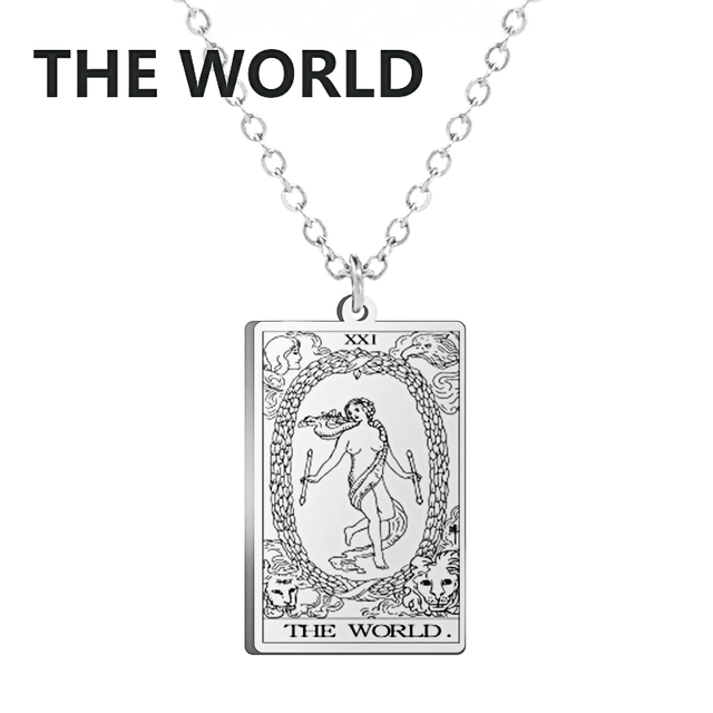 Engraved Tarot Card Necklace - Stainless Steel Major Arcana