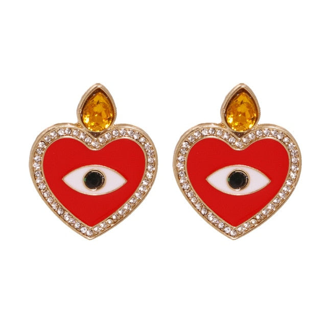 Evil Eye Crystal Heart Earrings | Spiritual Jewelry