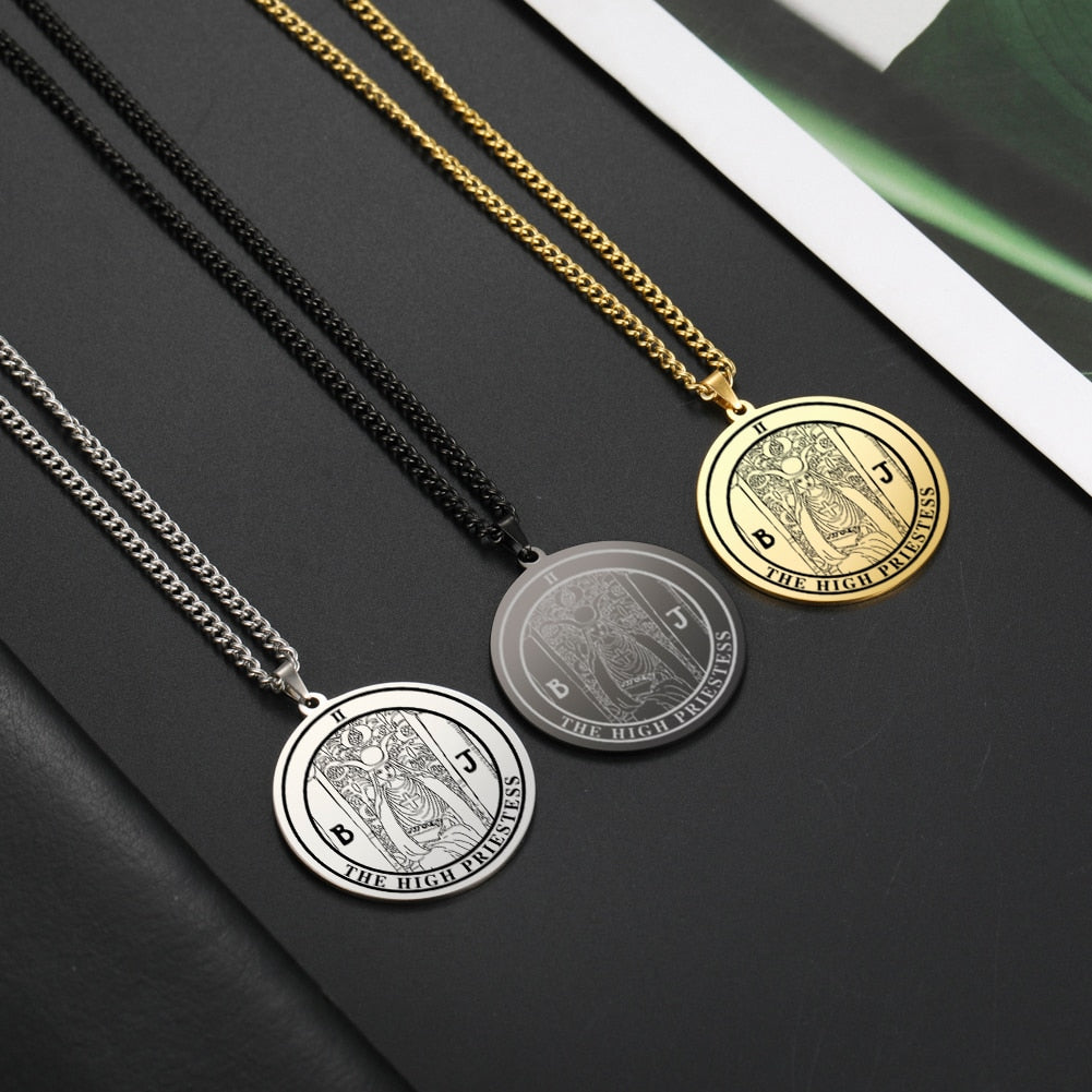 Gold and Siver Stainless Steel Major Arcana Round Pendant & Necklace