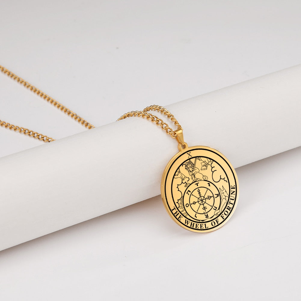 Gold and Siver Stainless Steel Major Arcana Round Pendant & Necklace