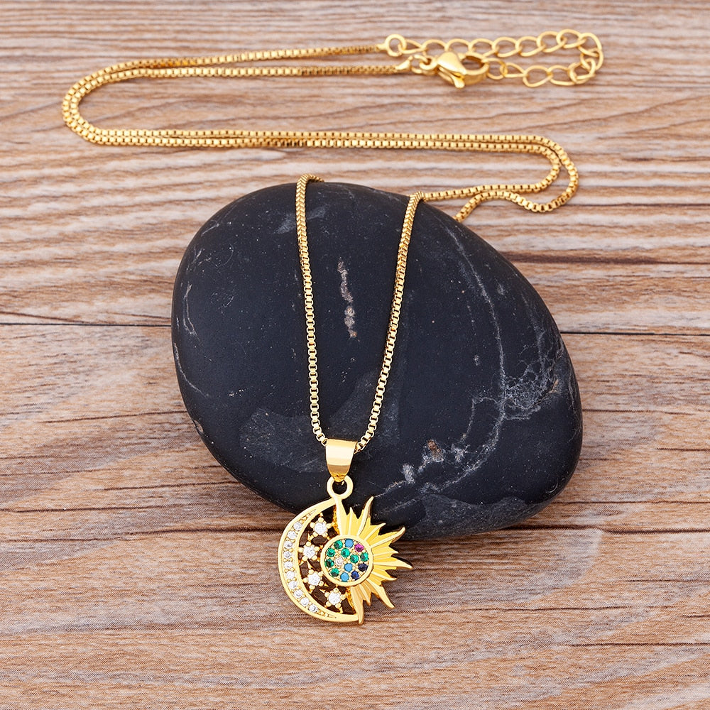 Gold Sun - Moon Pendant - Necklace | Spiritual Jewelry