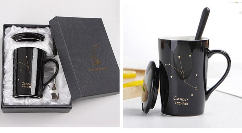 12 Constellations, Astrology - Zodiac Ceramic Mugs with Spoon Lid | 400ml Coffee Cup
