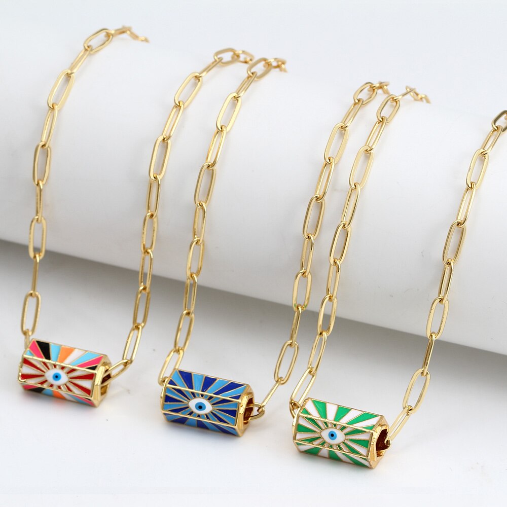 Gold Turkish Evil Eye Hexagonal Necklace | Gold Stainless Steel
