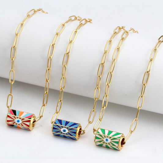 Gold Turkish Evil Eye Hexagonal Necklace | Gold Stainless Steel