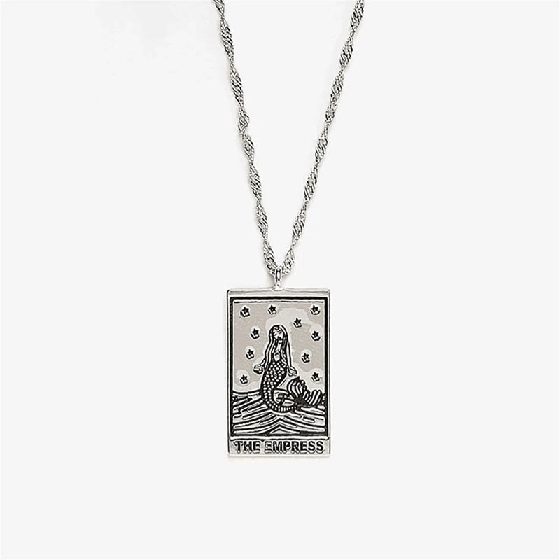 Carved Silver Tarot Card Necklace & Ring | The Sun, The Moon, The Empress