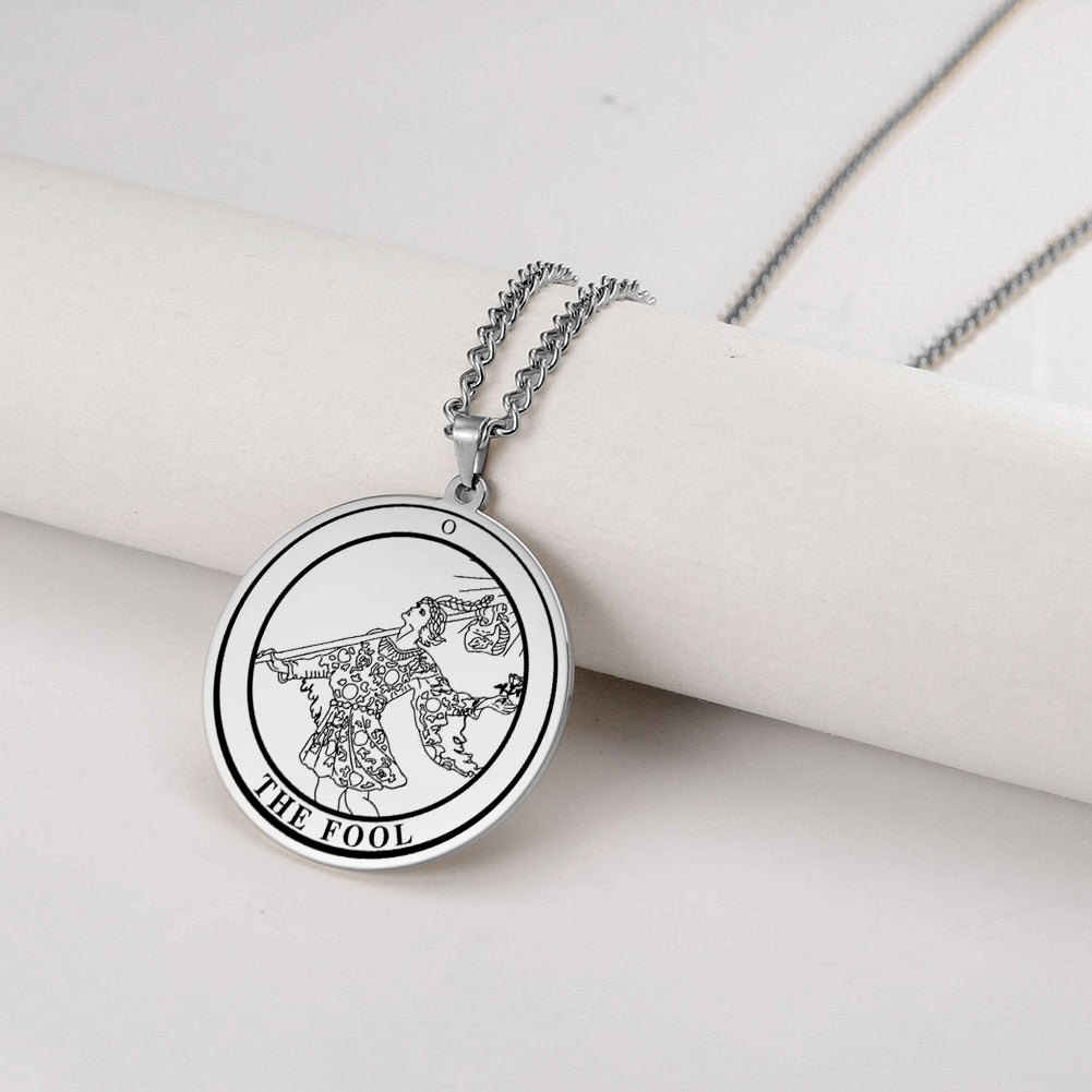 Gold and Siver Stainless Steel Major Arcana Round Pendant & Necklace