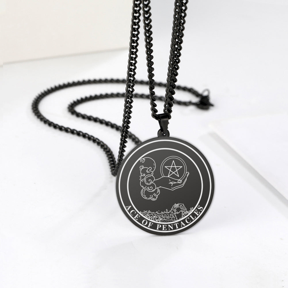 'Ace of Pentacles' Tarot Card, Minor Arcana Round Pendant - Necklace | Jewelry