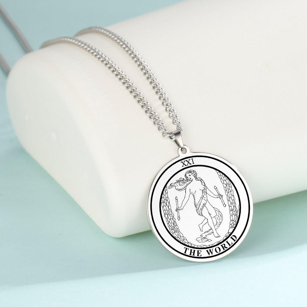 Gold and Siver Stainless Steel Major Arcana Round Pendant & Necklace