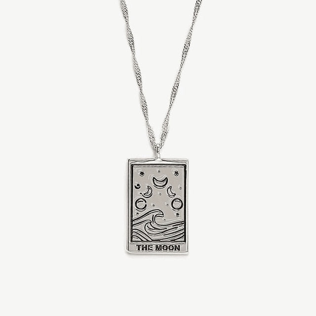 Carved Silver Tarot Card Necklace & Ring | The Sun, The Moon, The Empress