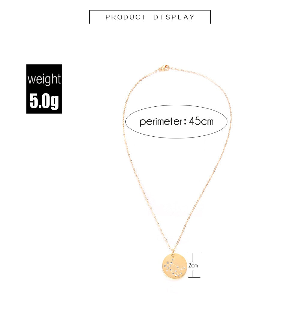 Minimalist Zodiac Sign Necklace | Gold/Silver 12 Constellations, Astrology Rhinestone Pendant