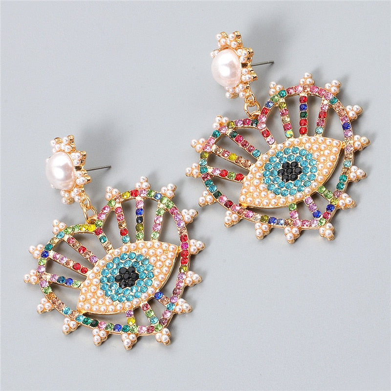 Evil Eye Crystal Heart Drop Earrings | Spiritual Jewelry