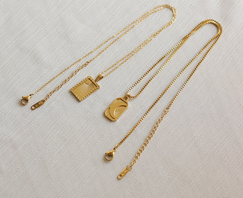 'Sun & Moon Mirage' Gold Necklace & Pendant | Astrology & Tarot Card Necklace
