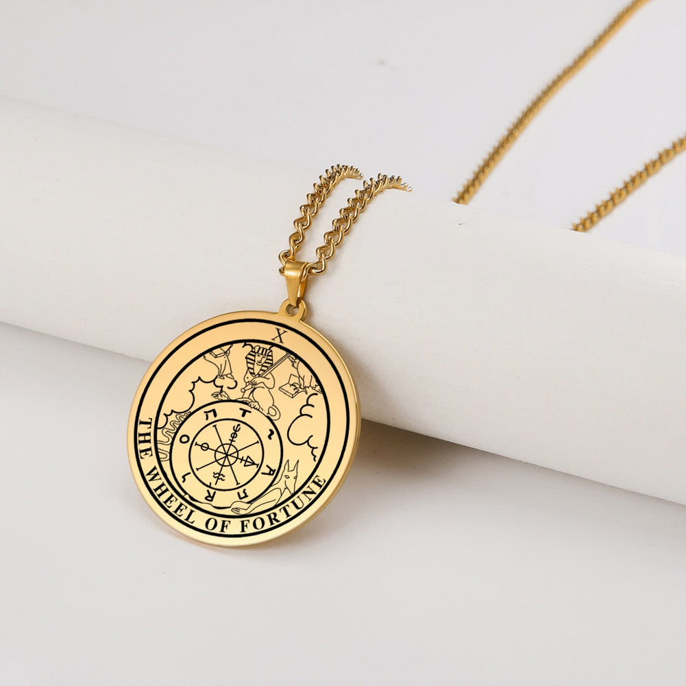 Gold and Siver Stainless Steel Major Arcana Round Pendant & Necklace
