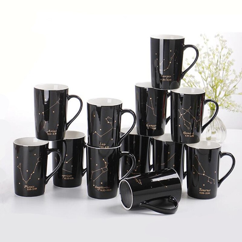 12 Constellations, Astrology - Zodiac Ceramic Mugs with Spoon Lid | 400ml Coffee Cup