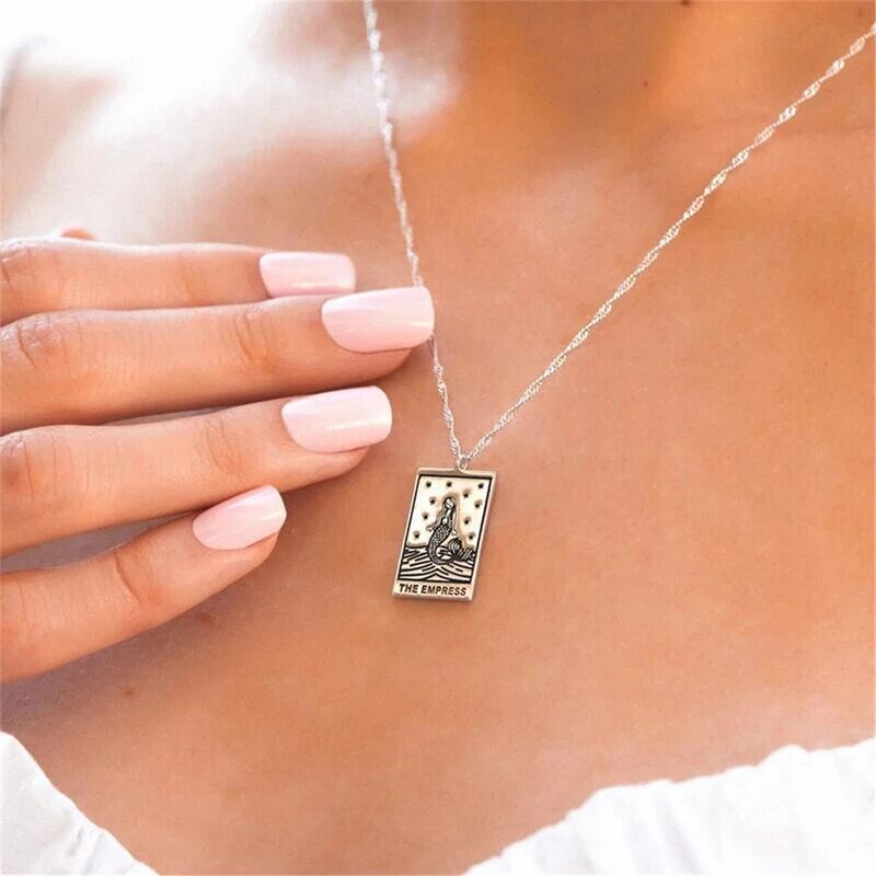 Carved Silver Tarot Card Necklace & Ring | The Sun, The Moon, The Empress
