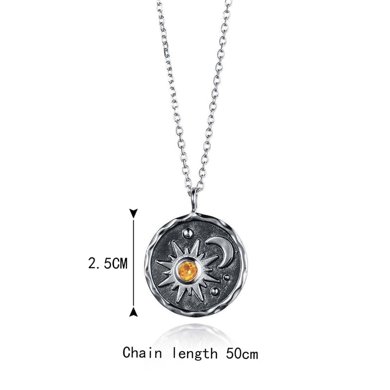 Sun, Moon Stainless Steel Tarot Card Symbol Necklace | Gold & Silver