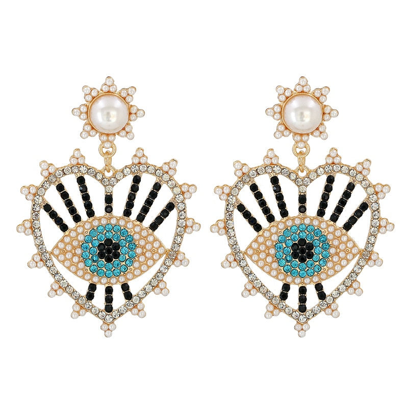 Evil Eye Crystal Heart Drop Earrings | Spiritual Jewelry