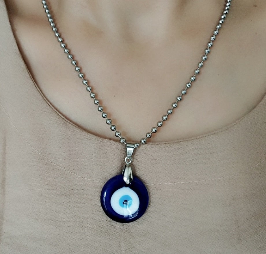 Nazar Amulet Evil Eye Pendant Necklace | Glass Eye & Leather Rope