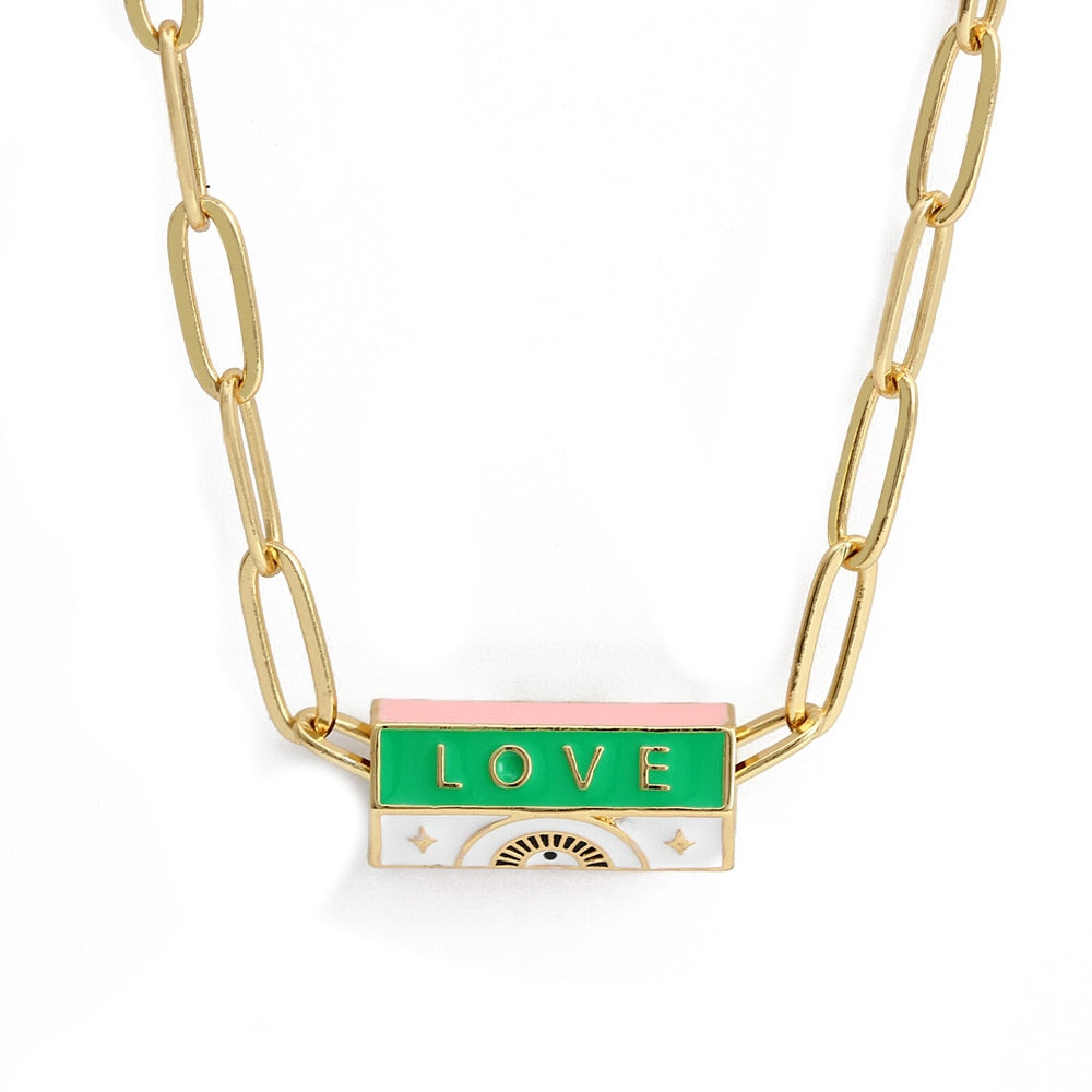 Gold Turkish Evil Eye Hexagonal Necklace | Gold Stainless Steel