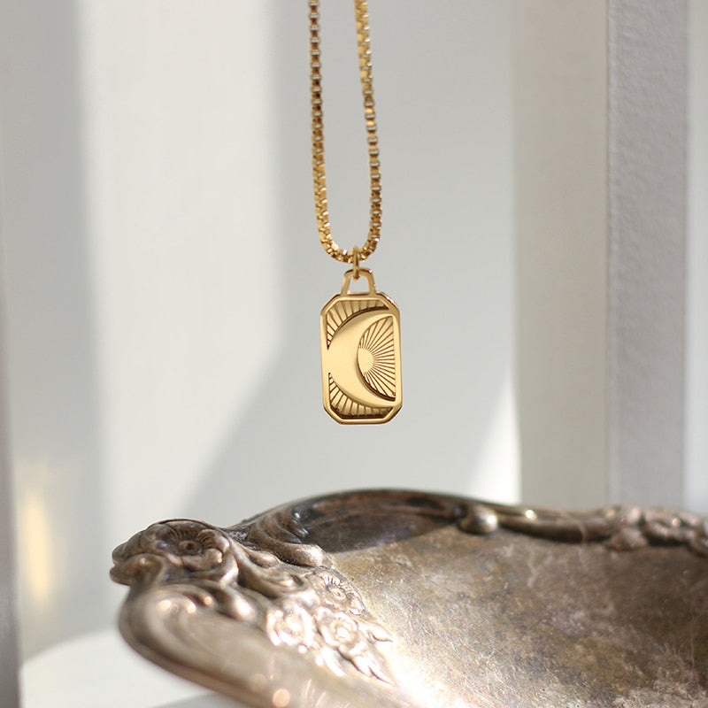 'Sun & Moon Mirage' Gold Necklace & Pendant | Astrology & Tarot Card Necklace
