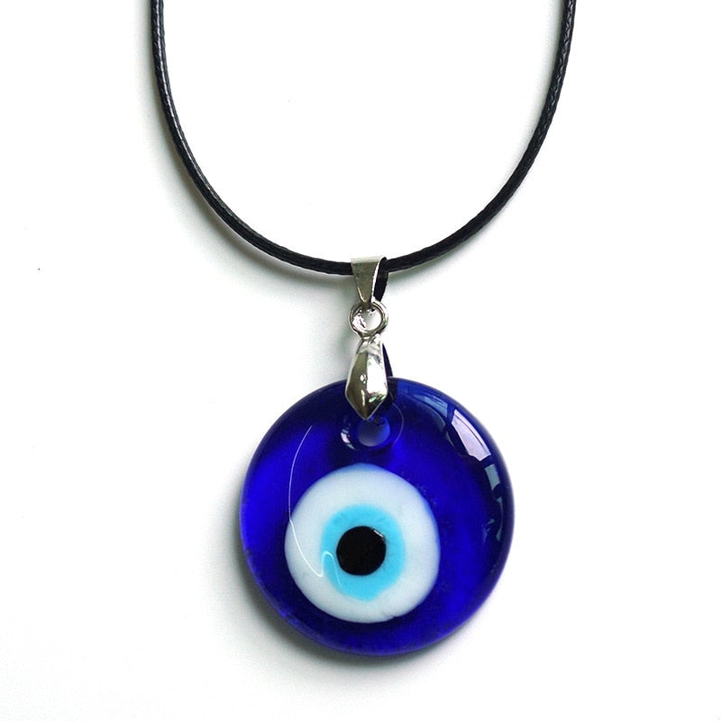 Nazar Amulet Evil Eye Pendant Necklace | Glass Eye & Leather Rope