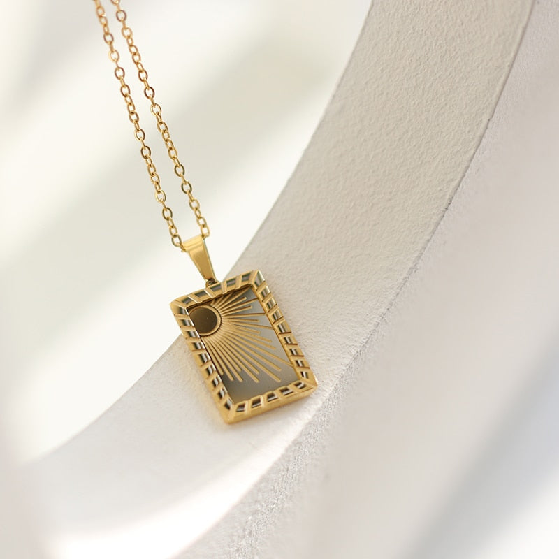 'Sun & Moon Mirage' Gold Necklace & Pendant | Astrology & Tarot Card Necklace