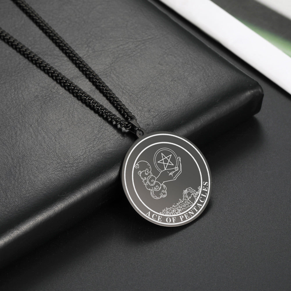 'Ace of Pentacles' Tarot Card, Minor Arcana Round Pendant - Necklace | Jewelry