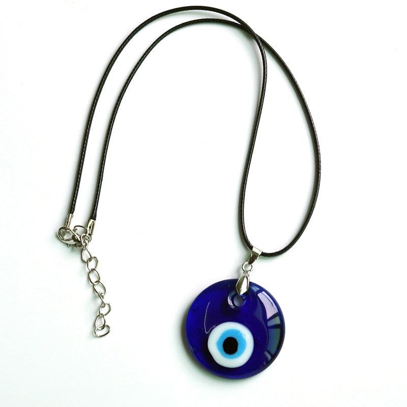 Nazar Amulet Evil Eye Pendant Necklace | Glass Eye & Leather Rope