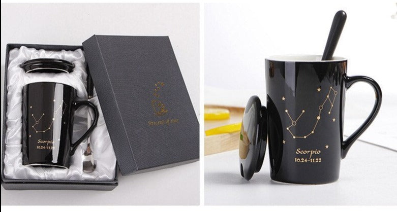 12 Constellations, Astrology - Zodiac Ceramic Mugs with Spoon Lid | 400ml Coffee Cup