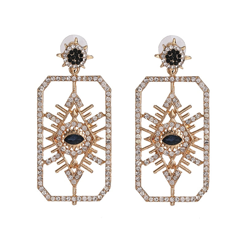 Evil Eye Rectangle Crystal Earrings | Spiritual Jewelry