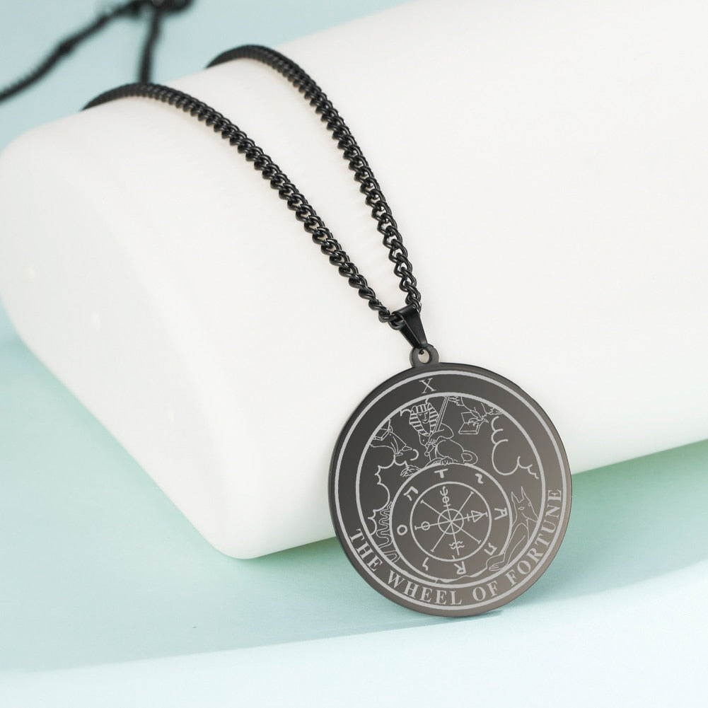 Gold and Siver Stainless Steel Major Arcana Round Pendant & Necklace