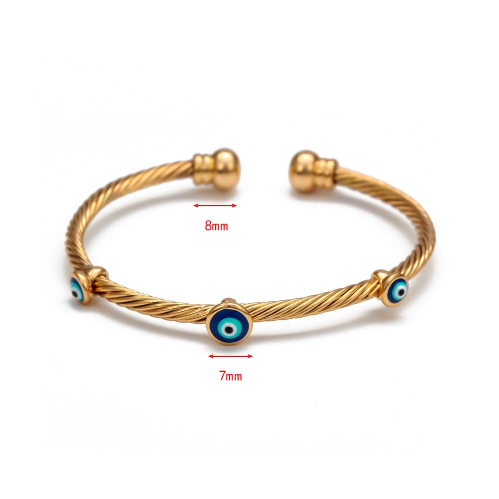 Lucky Eye Dropping Oil Turkish Evil Eye Bangle Bracelet Gold Silver Color Bangles Gifts for Women Men Fashion Jewelry EY6761