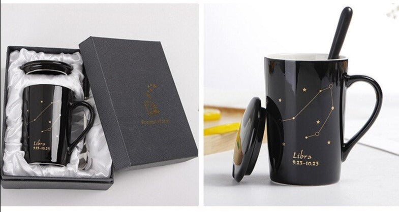 12 Constellations, Astrology - Zodiac Ceramic Mugs with Spoon Lid | 400ml Coffee Cup