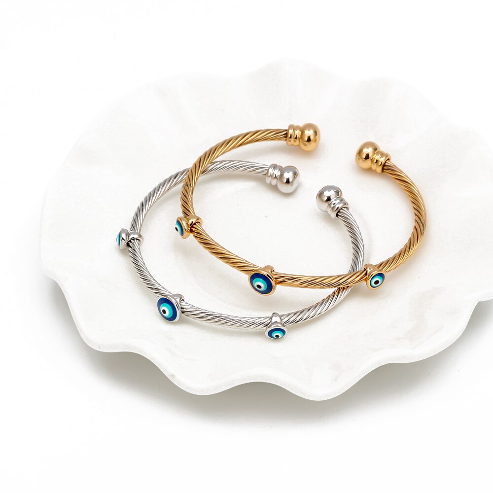Lucky Eye Dropping Oil Turkish Evil Eye Bangle Bracelet Gold Silver Color Bangles Gifts for Women Men Fashion Jewelry EY6761