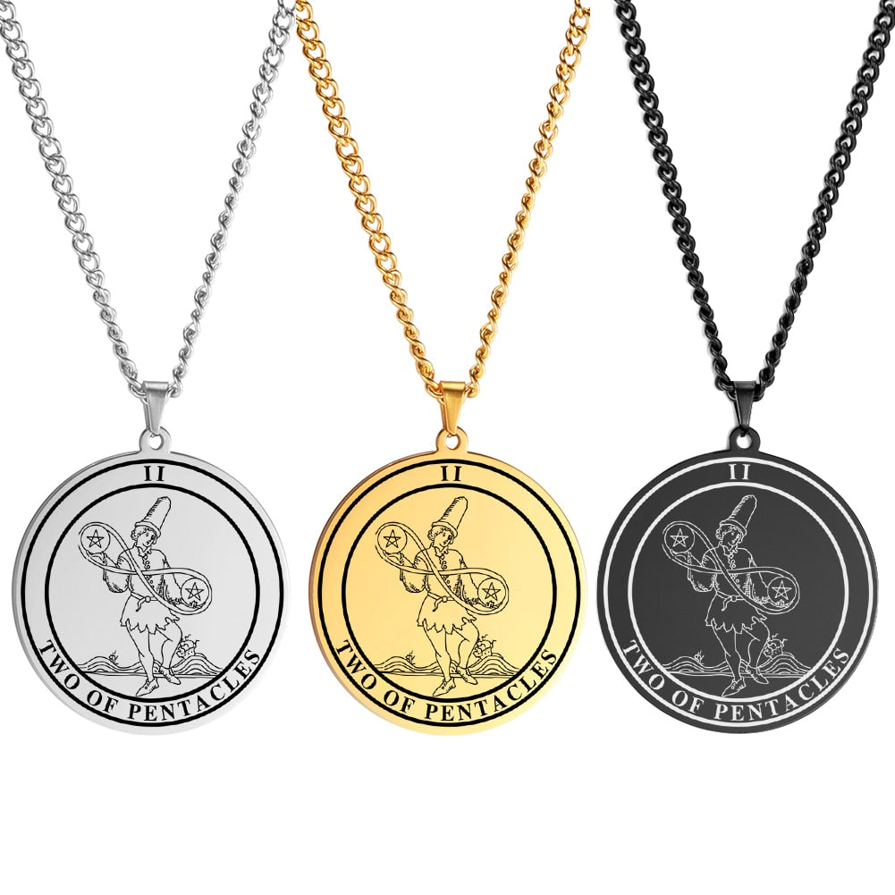 'Two of Coins' Tarot Card, Minor Arcana Round Pendant - Necklace | Jewelry
