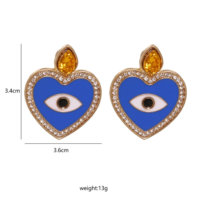 Evil Eye Crystal Heart Earrings | Spiritual Jewelry