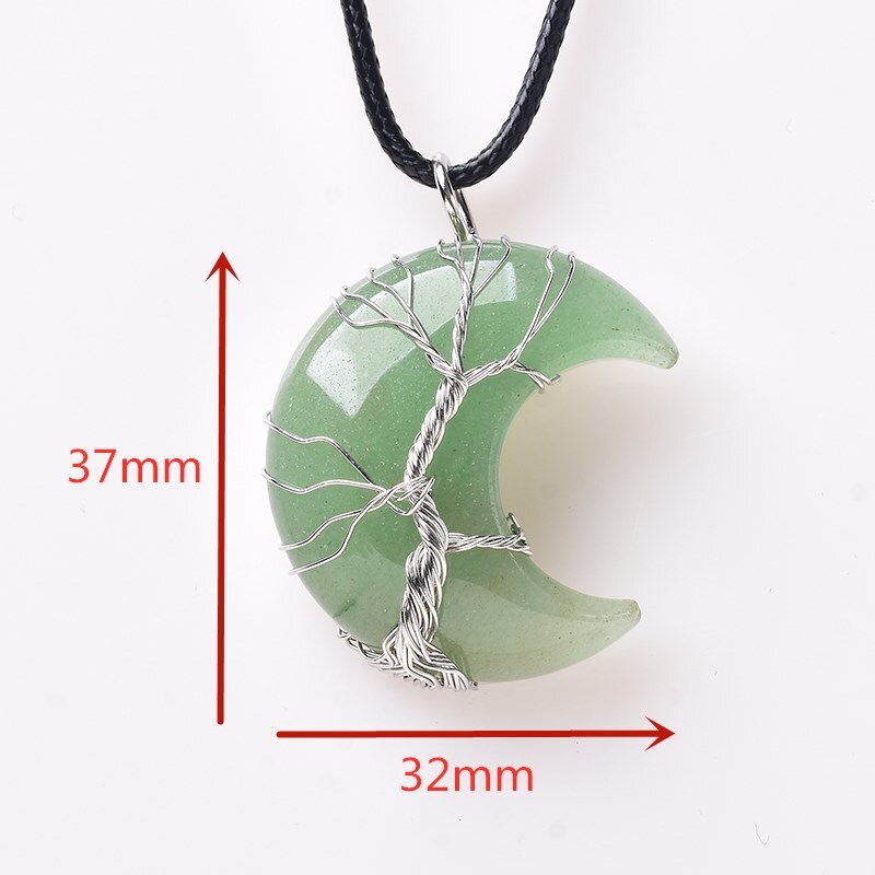 Natural Crystal Quarter Moon Pendant | Spiritual Elemental Jewelry